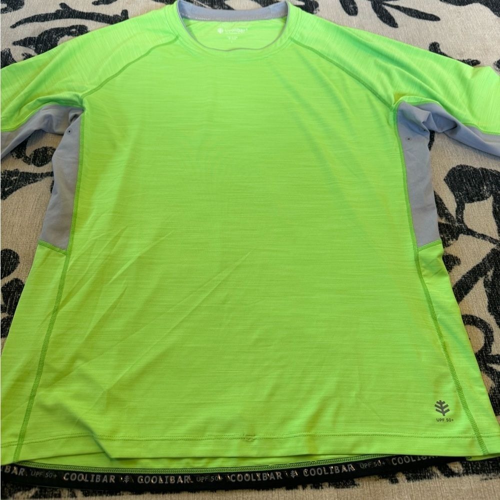 Coolibar Mens UPF 50+ Sun Protection Shirt Lime Green Short Sleeve Large (1055)
